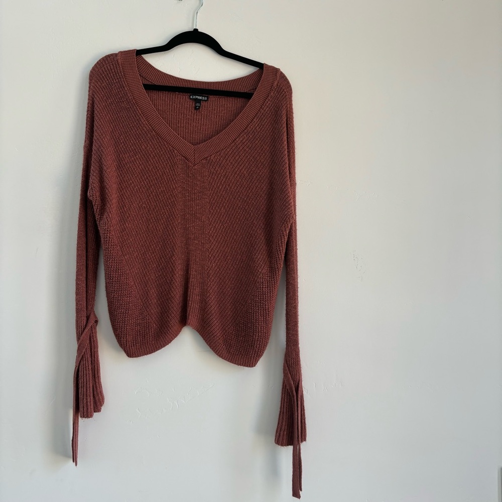Express Sweater with Slit Back & Bell Tie Sleeves